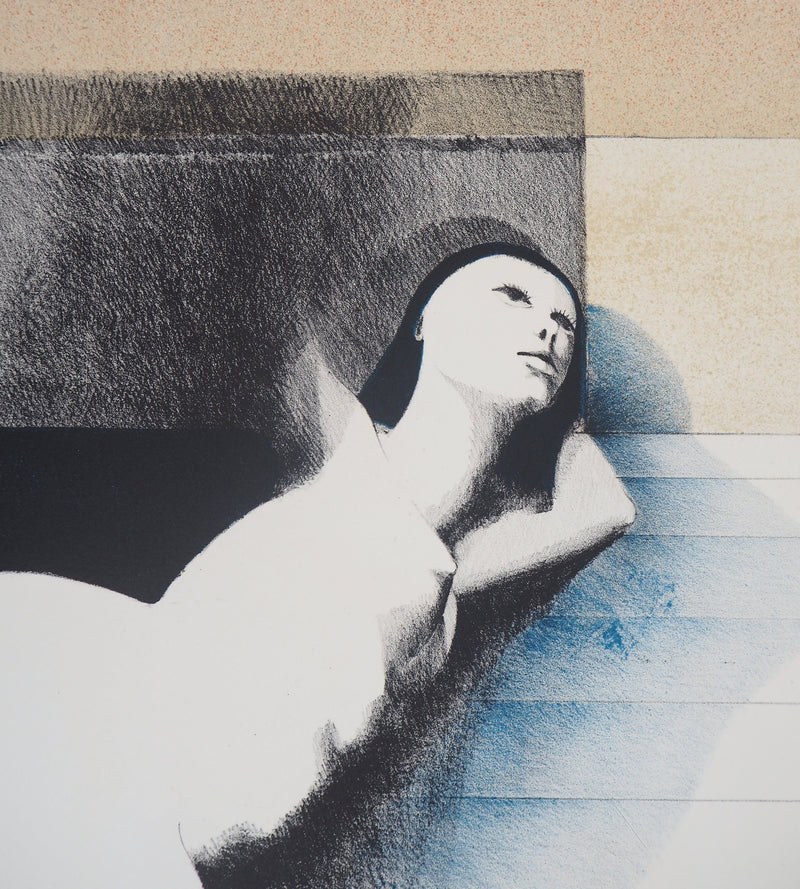 Michel MATHONNAT : Femme lascive - Lithographie (détail)