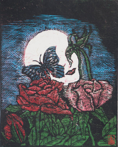 Reno MEGY SETIAWAN : Wild Rose I - Gravure sur bois