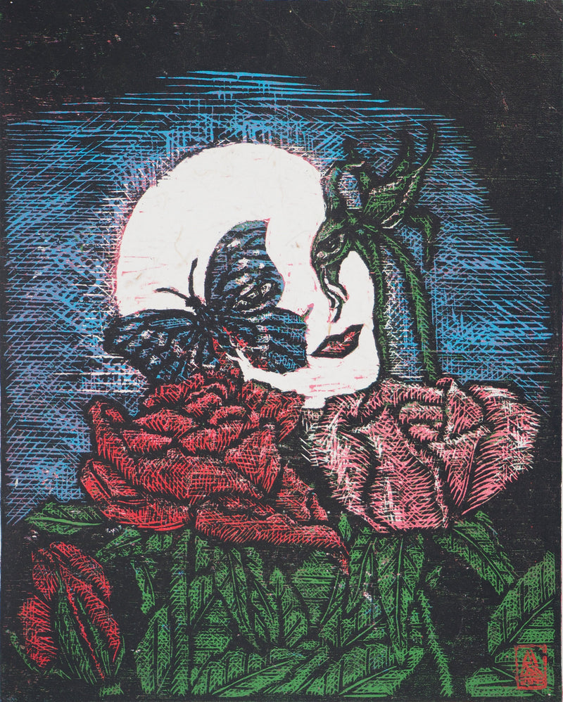 Reno MEGY SETIAWAN : Wild Rose I - Gravure sur bois