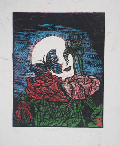 Reno MEGY SETIAWAN : Wild Rose I - Gravure sur bois (détail)