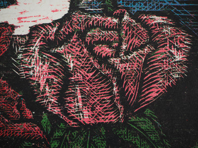 Reno MEGY SETIAWAN : Wild Rose I - Gravure sur bois (détail)