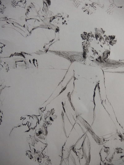 Isabelle MELCHIOR : Lion dompté par le faune de la vigne - Gravure (détail)