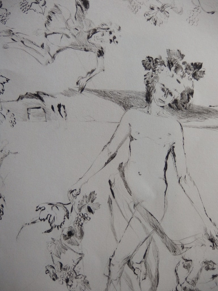 Isabelle MELCHIOR : Lion dompté par le faune de la vigne - Gravure (détail)