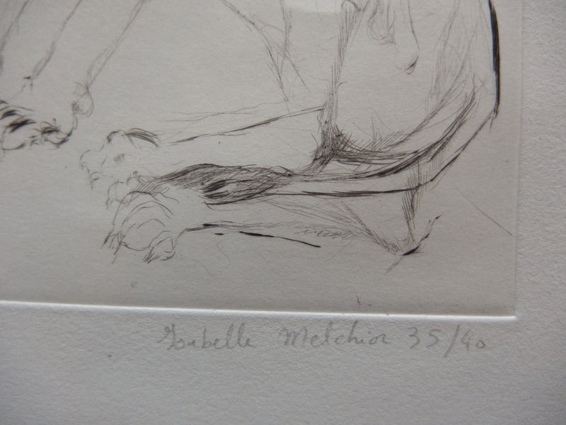 Isabelle MELCHIOR : Lion dompté par le faune de la vigne - Gravure (détail)