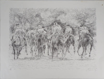 Serge MENDJISKY : Course vu de dos - Lithographie (détail)