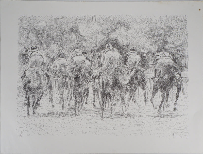 Serge MENDJISKY : Course vu de dos - Lithographie (détail)
