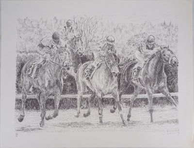 Serge MENDJISKY : Course de cheval, les jockeys - Lithographie