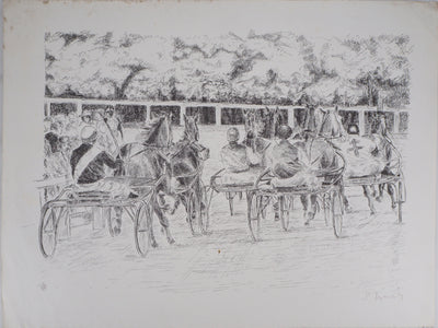 Serge MENDJISKY : Course des chevaux attelés - Lithographie