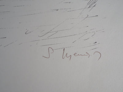 Serge MENDJISKY : Course des chevaux attelés - Lithographie (détail)