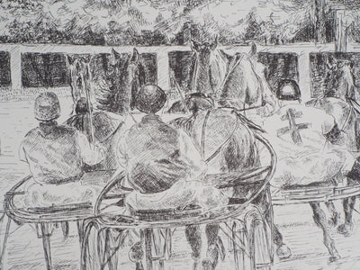 Serge MENDJISKY : Course des chevaux attelés - Lithographie (détail)