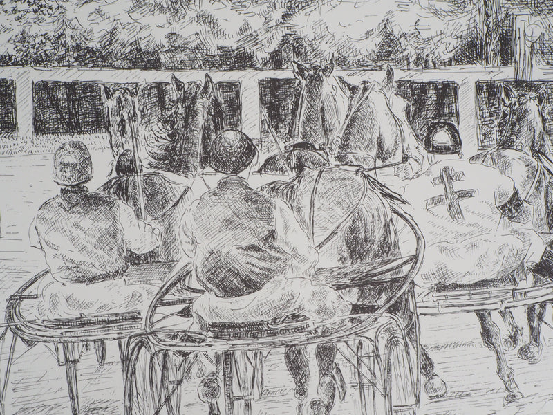 Serge MENDJISKY : Course des chevaux attelés - Lithographie (détail)