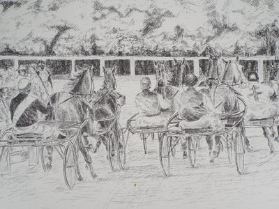 Serge MENDJISKY : Course des chevaux attelés - Lithographie (détail)