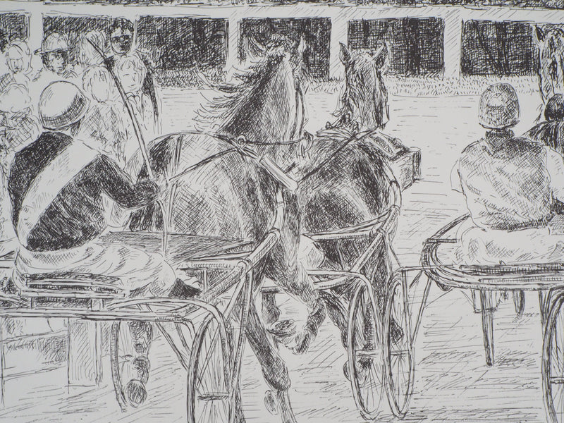 Serge MENDJISKY : Course des chevaux attelés - Lithographie (détail)