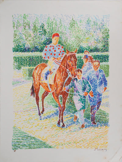 Serge MENDJISKY : Equitation, Avant la course - Lithographie