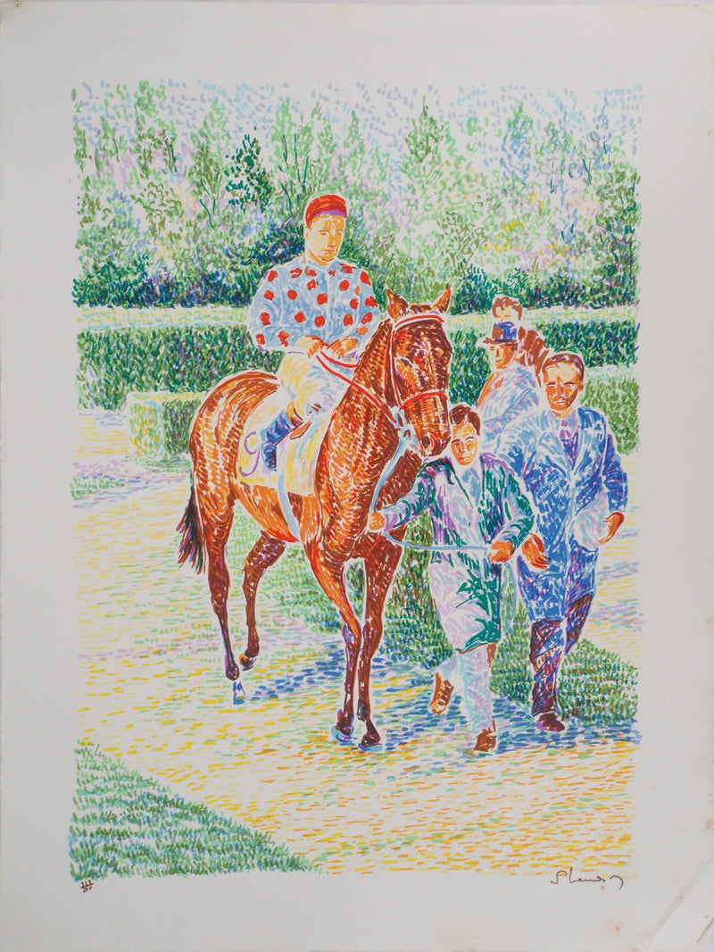 Serge MENDJISKY : Equitation, Avant la course - Lithographie