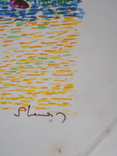 Serge MENDJISKY : Equitation, Avant la course - Lithographie (détail)