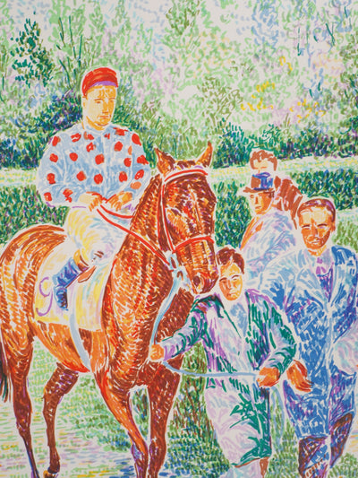 Serge MENDJISKY : Equitation, Avant la course - Lithographie (détail)