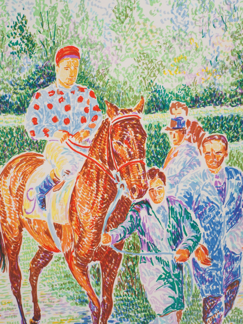 Serge MENDJISKY : Equitation, Avant la course - Lithographie (détail)