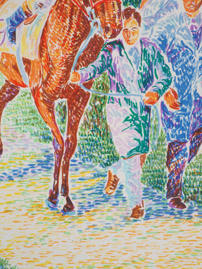 Serge MENDJISKY : Equitation, Avant la course - Lithographie (détail)