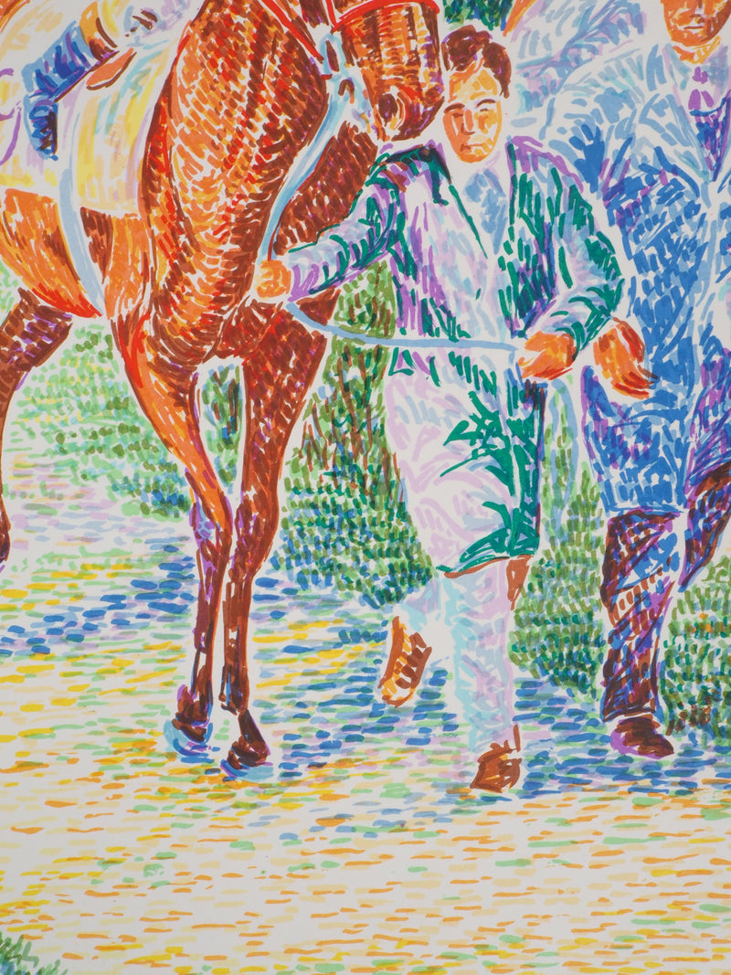Serge MENDJISKY : Equitation, Avant la course - Lithographie (détail)