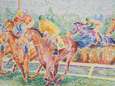 Serge MENDJISKY : Saut d'obstacles à cheval - Lithographie (détail)