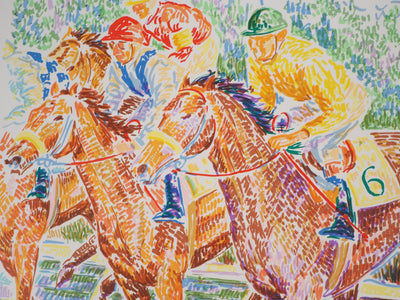 Serge MENDJISKY : Saut d'obstacles à cheval - Lithographie (détail)