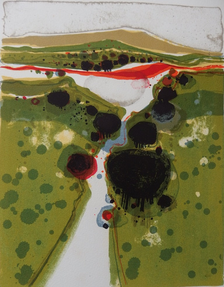 Frédéric MENGUY : Chemin à la campagne - Lithographie (détail)
