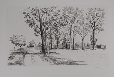 Louis MEZIN : Paysage aux arbres - Gravure