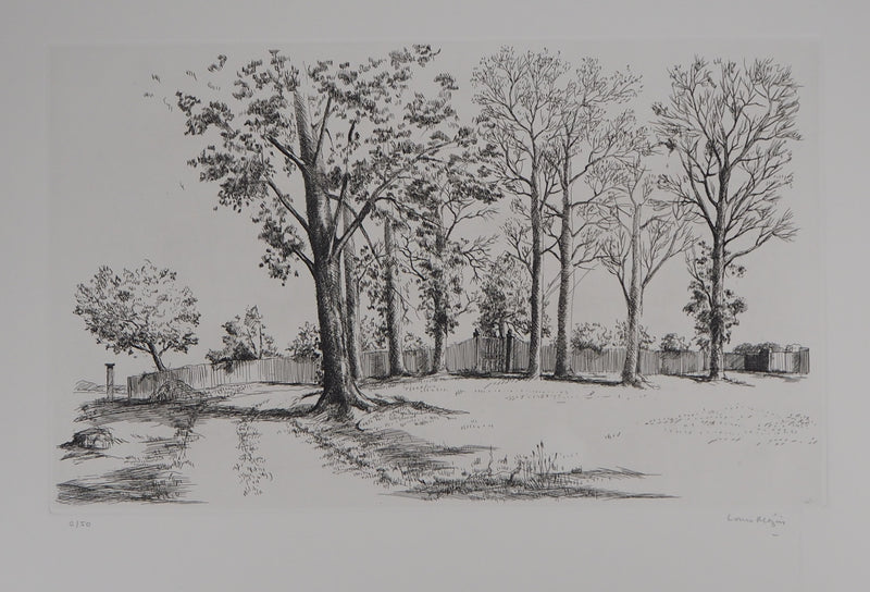 Louis MEZIN : Paysage aux arbres - Gravure