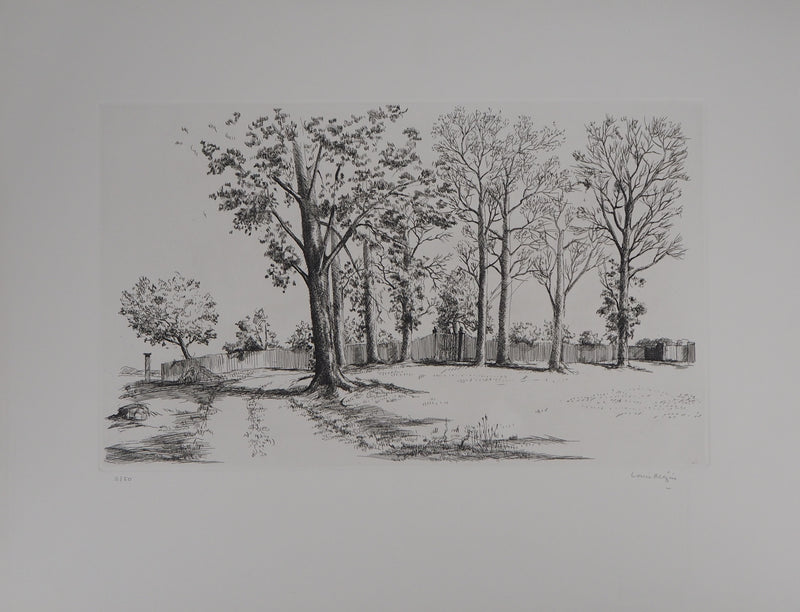 Louis MEZIN : Paysage aux arbres - Gravure (détail)