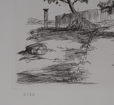 Louis MEZIN : Paysage aux arbres - Gravure (détail)