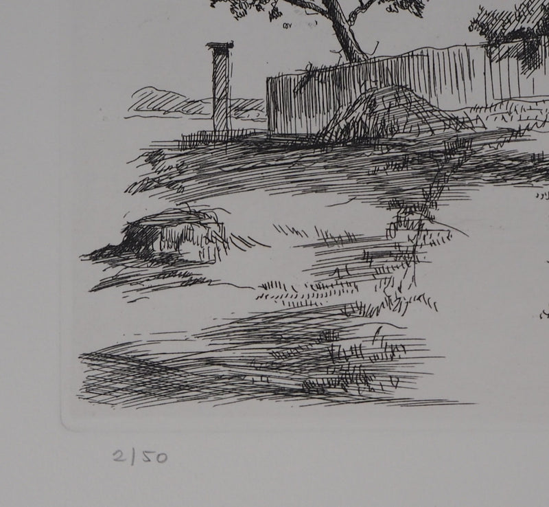 Louis MEZIN : Paysage aux arbres - Gravure (détail)