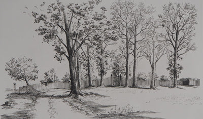 Louis MEZIN : Paysage aux arbres - Gravure (détail)