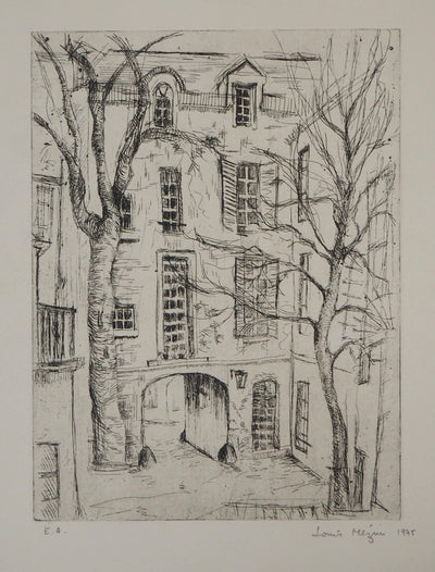 Louis MEZIN : Vieux Paris, Cour d'immeuble, 1975 - Gravure