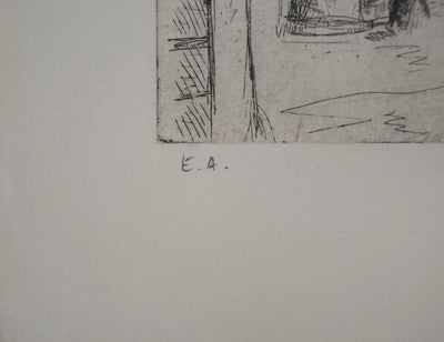 Louis MEZIN : Vieux Paris, Cour d'immeuble, 1975 - Gravure (détail)