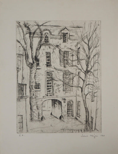 Louis MEZIN : Vieux Paris, Cour d'immeuble, 1975 - Gravure (détail)