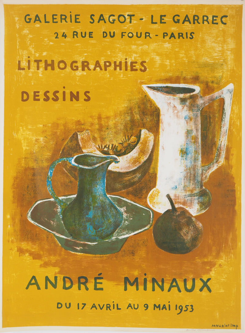 André MINAUX : Nature morte sur fond moutarde - Affiche