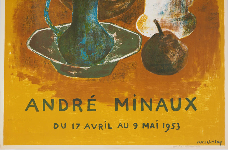 André MINAUX : Nature morte sur fond moutarde - Affiche (détail)