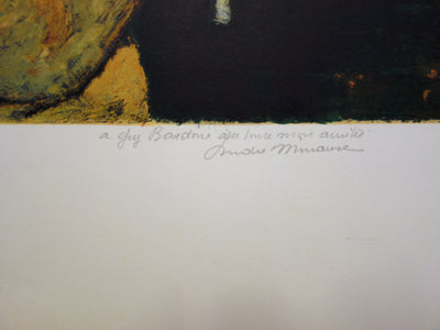 André MINAUX : Femme au bouquet - Lithographie (détail)