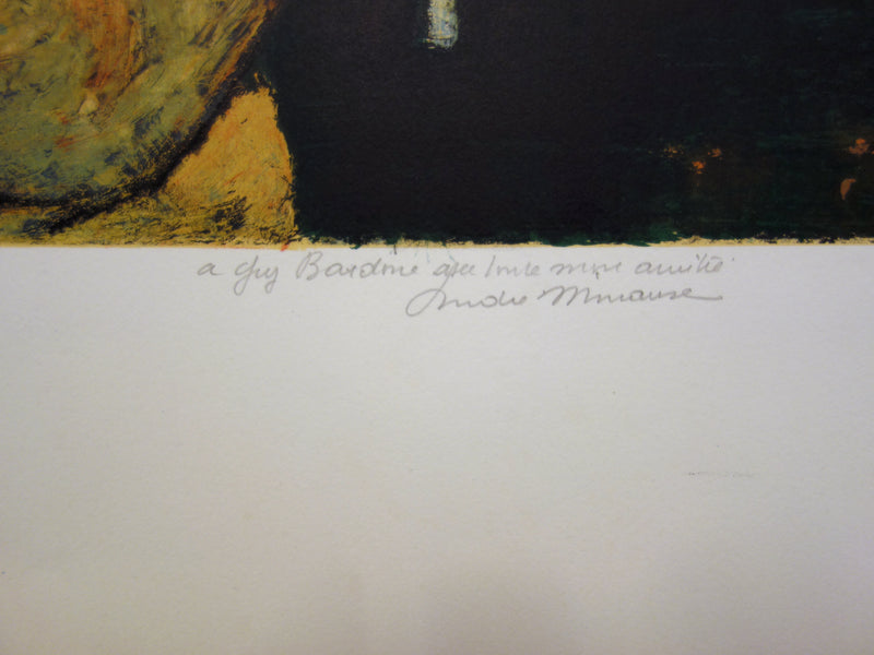 André MINAUX : Femme au bouquet - Lithographie (détail)