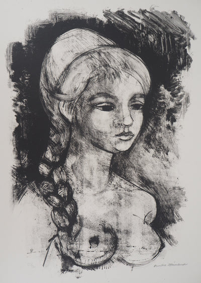 André MINAUX : Jeune fille à la natte, 1982 - Lithographie
