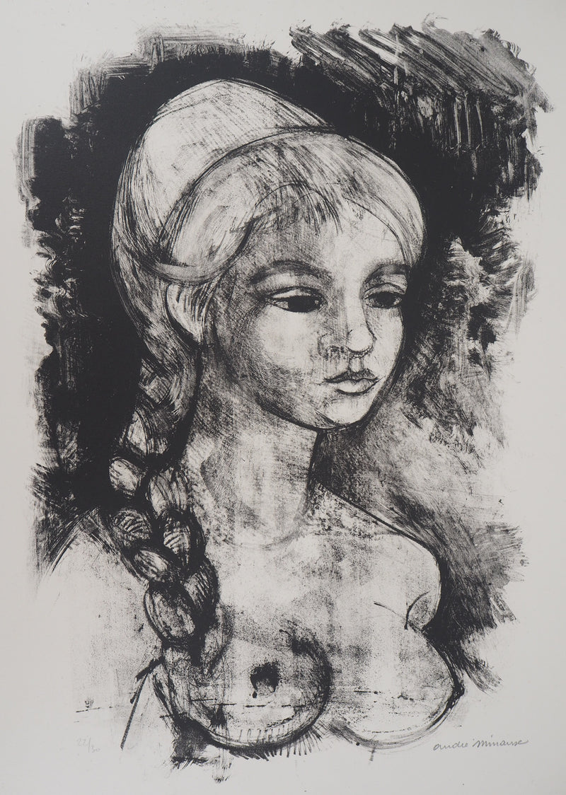 André MINAUX : Jeune fille à la natte, 1982 - Lithographie