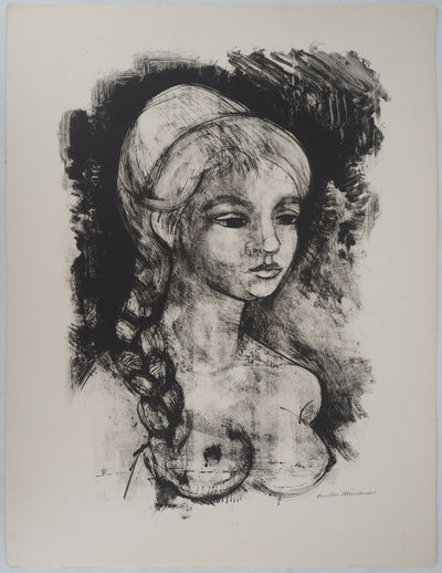 André MINAUX : Jeune fille à la natte, 1982 - Lithographie (détail)