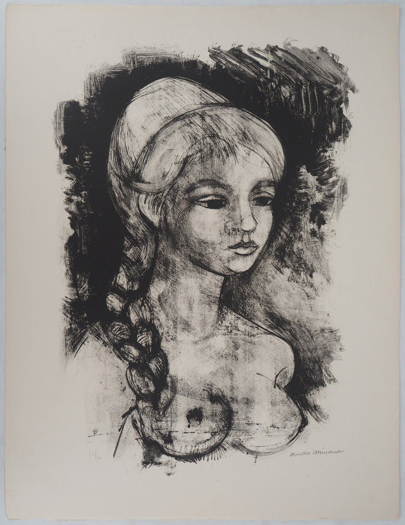 André MINAUX : Jeune fille à la natte, 1982 - Lithographie (détail)