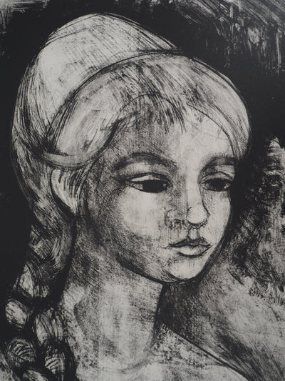 André MINAUX : Jeune fille à la natte, 1982 - Lithographie (détail)