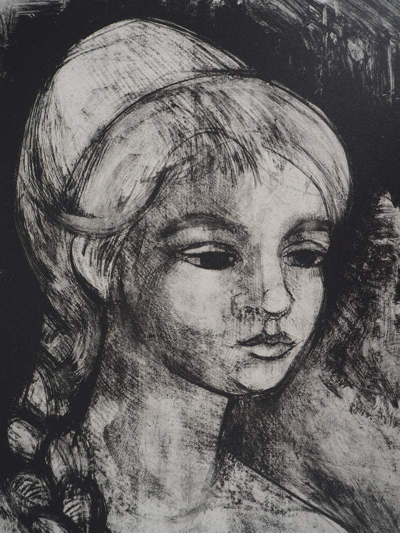 André MINAUX : Jeune fille à la natte, 1982 - Lithographie (détail)