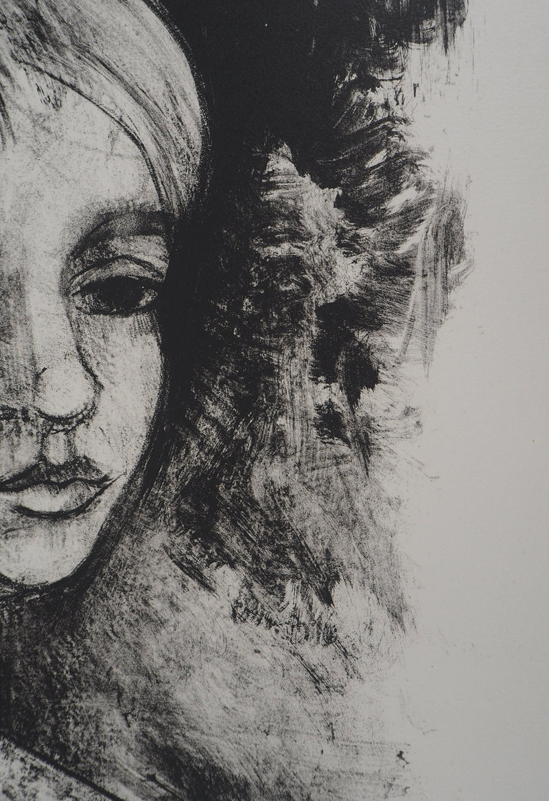 André MINAUX : Jeune fille à la natte, 1982 - Lithographie (détail)