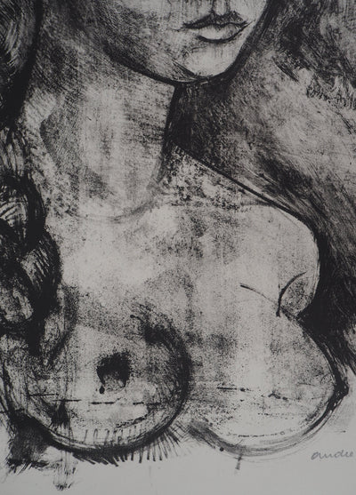 André MINAUX : Jeune fille à la natte, 1982 - Lithographie (détail)