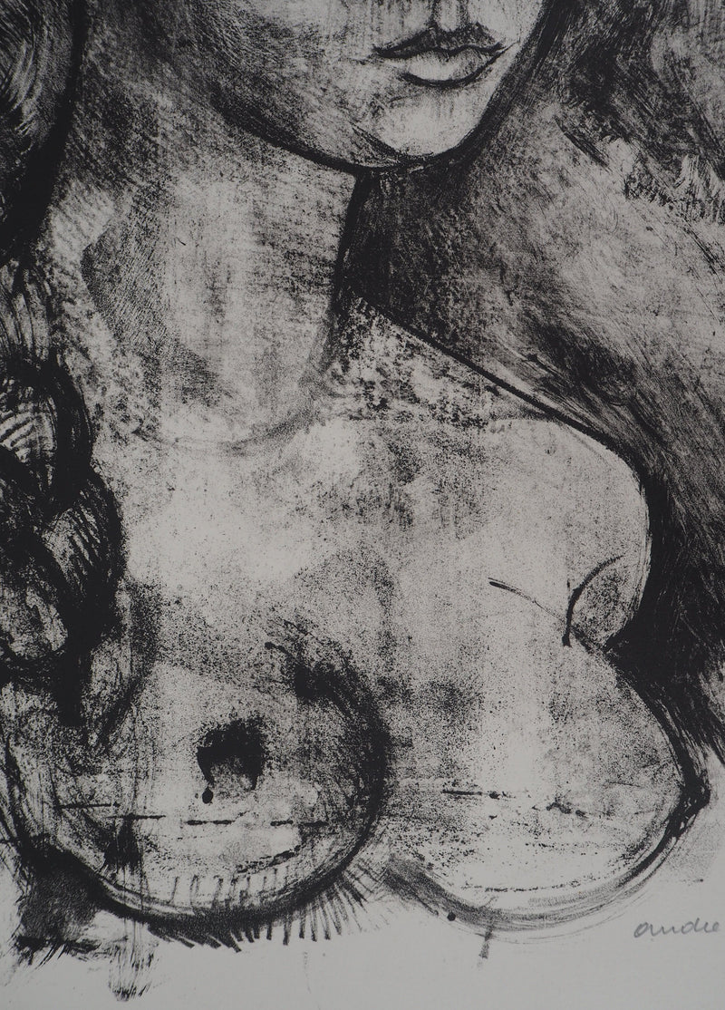 André MINAUX : Jeune fille à la natte, 1982 - Lithographie (détail)