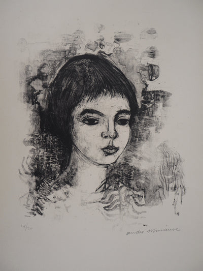 André MINAUX : Portrait de jeune femme - Lithographie